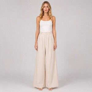 Nonchalant Label Fabi Pleated Wide Leg Pants in oat beige size medium